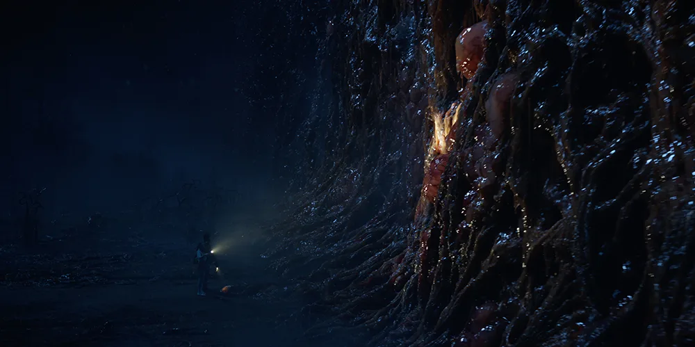 裏側の世界はこの世の裏返しのようでありつつ、暗くて肉塊がひしめく不気味な場所。怪物もいます。